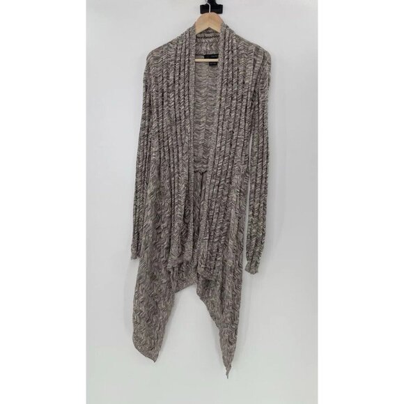 Calvin Klein Jeans Marled Brown Ribbed Waterfall‎ Stretch Cardigan Duster Sz M - Picture 1 of 10